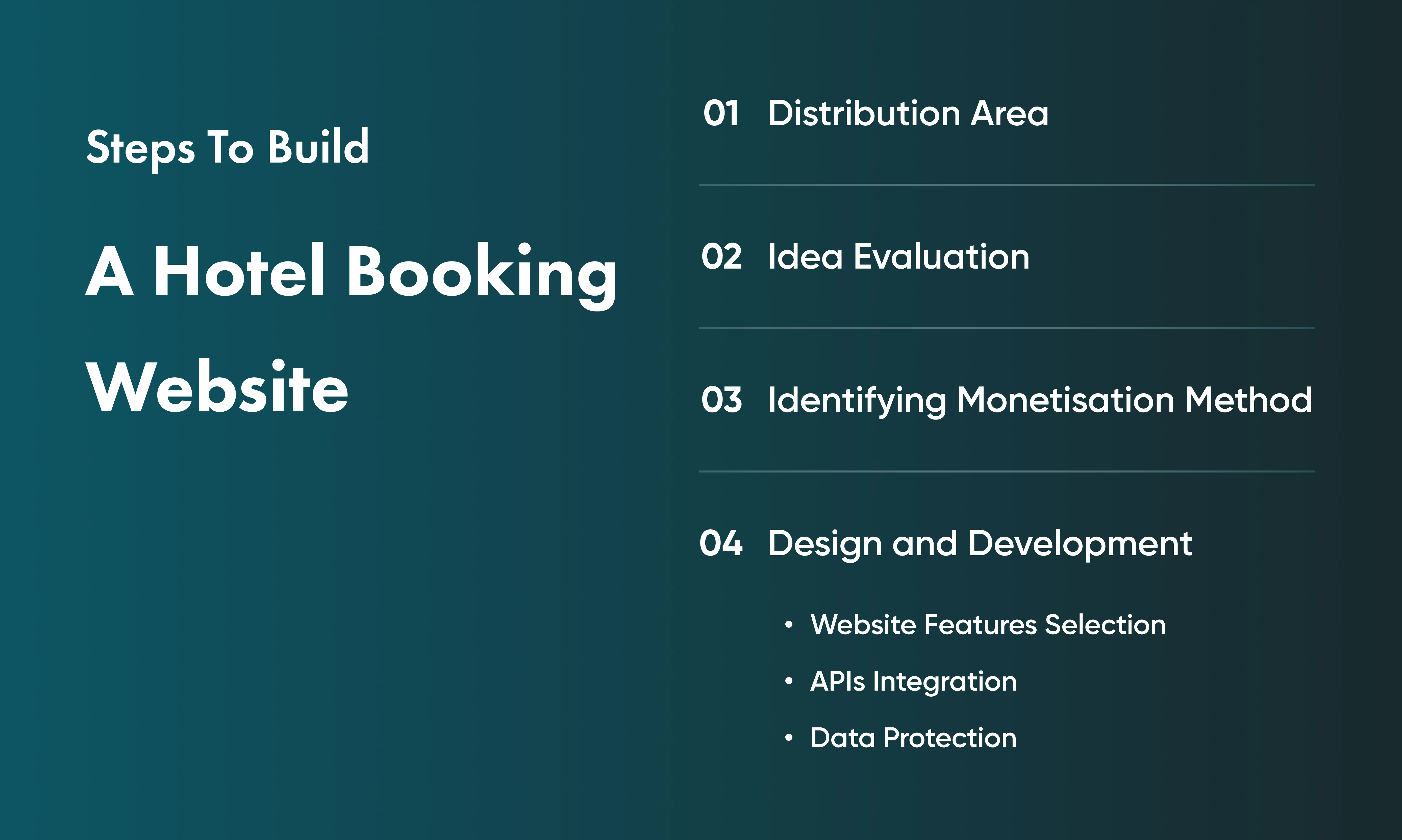 Building a hotel booking site Discover the four main steps for building a hotel booking site.